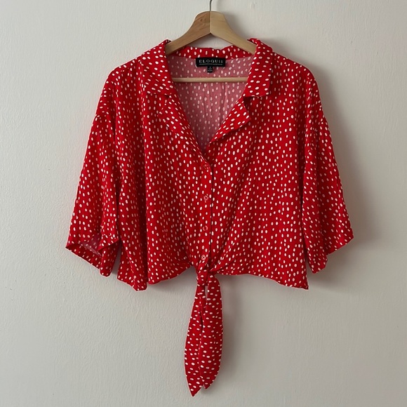 Eloquii Tops - Eloquii Cropped Tie Front Button Up Red Blouse size 16